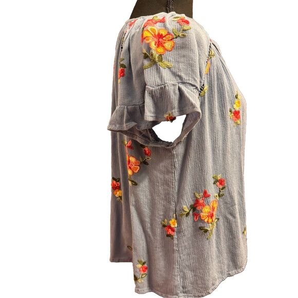 Liv Los Angeles Top L Womens Blue Embroidered Blouse Cottagecore Prairie Beach - Picture 4 of 6